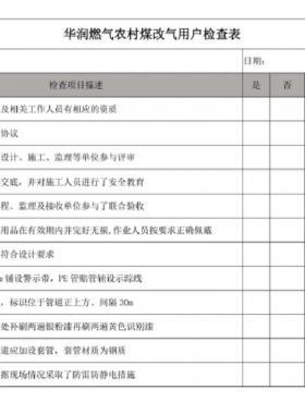 華潤(rùn)燃?xì)廪r(nóng)村煤改氣用戶檢查表